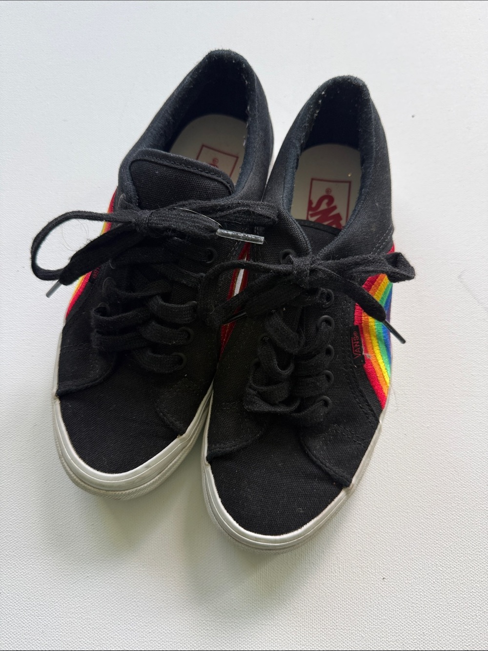 Vans Black Canvas Sneakers with Rainbow Side Stripes